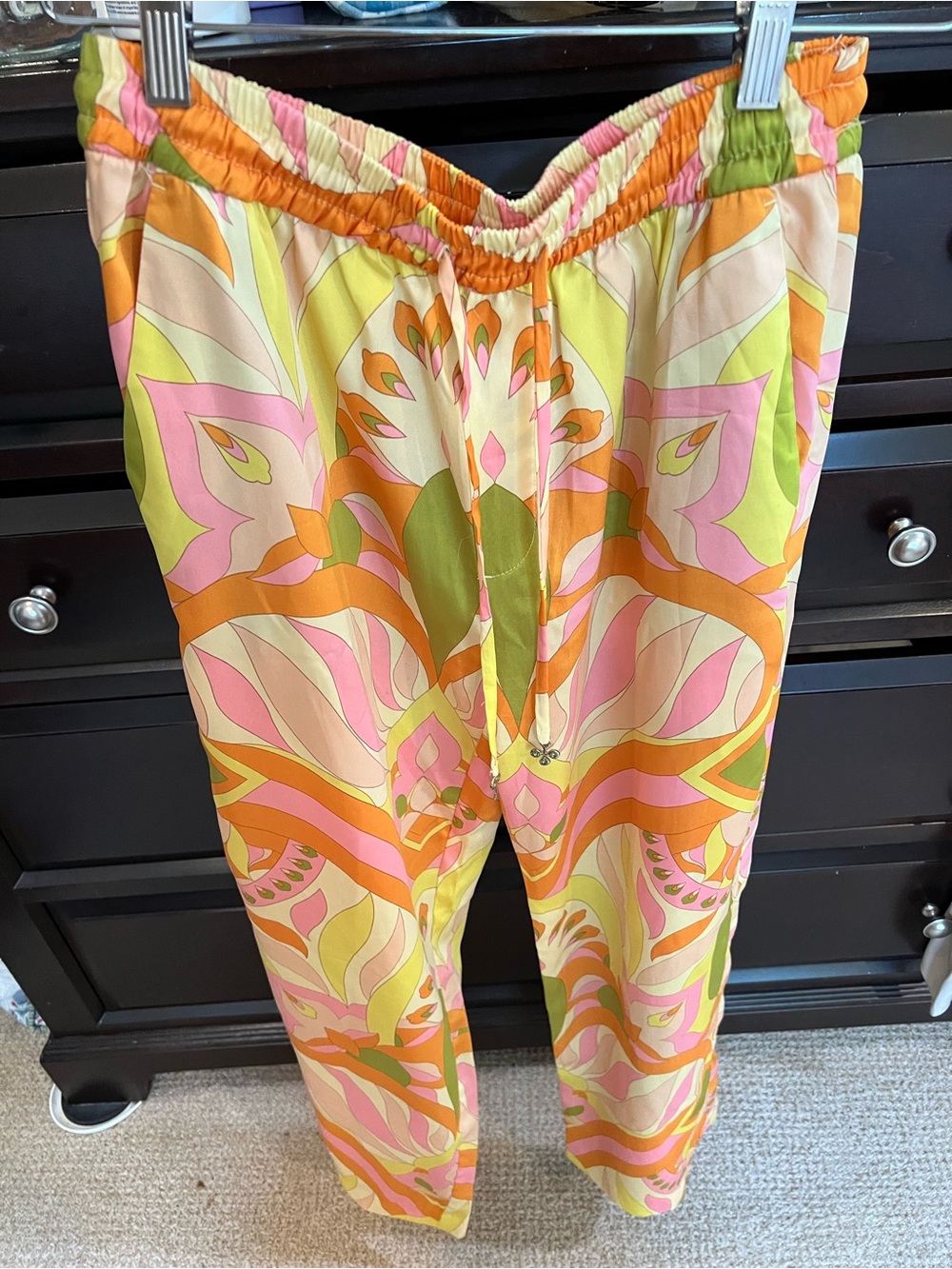 Zara Elastic-Waist Floral Print Pants in Yellow-Pink-green print